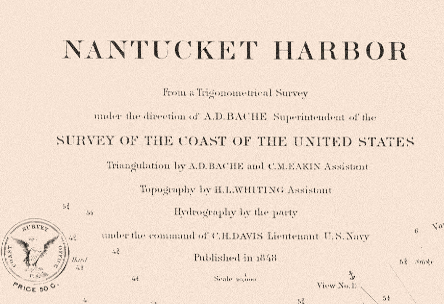 1848 Nautical Chart of Nantucket Harbor Massachusetts