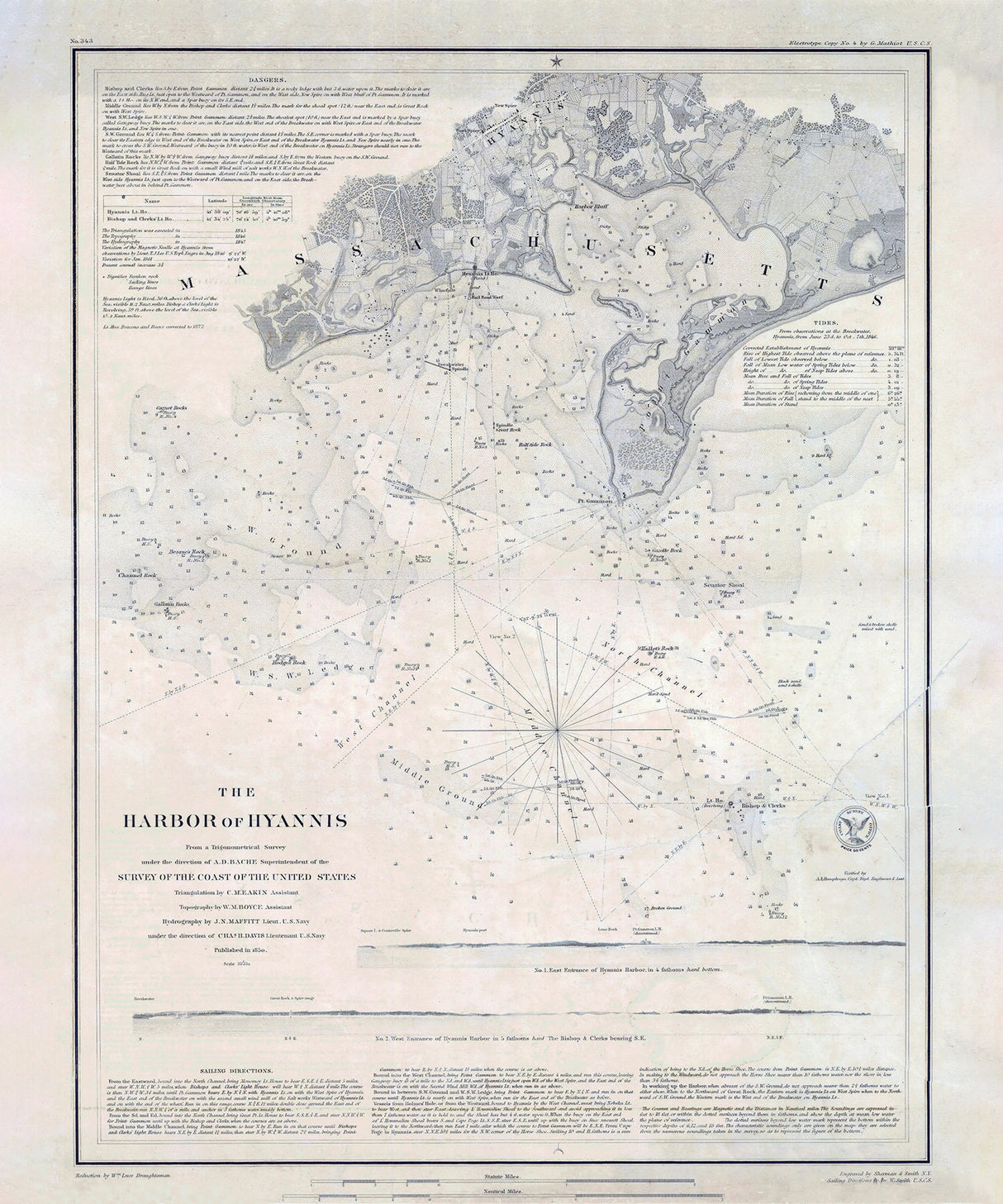 1850 Nautical Chart of Hyannis Harbor Massachusetts
