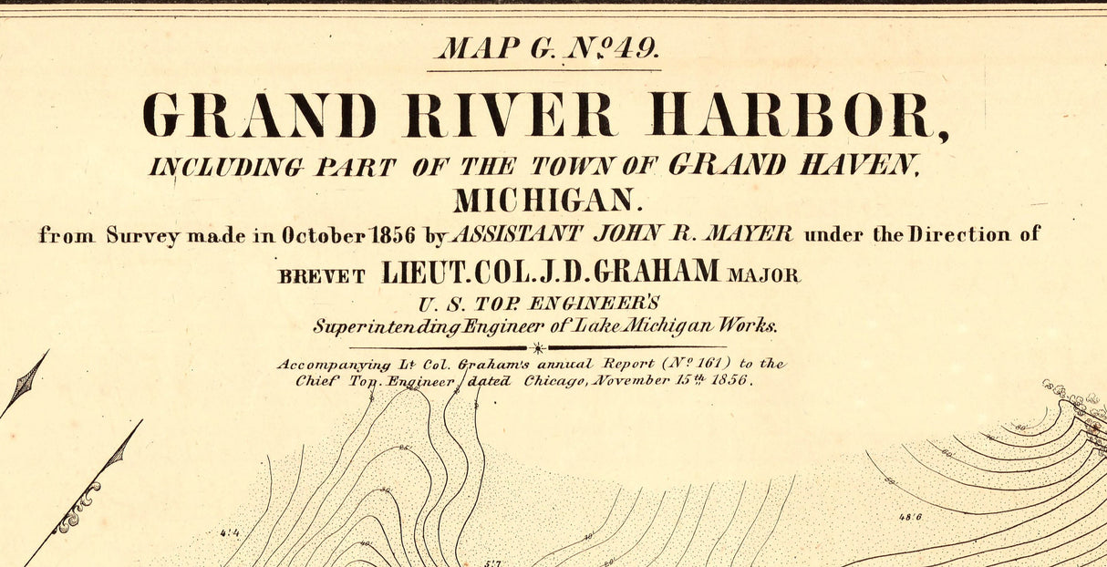 1856 Map of Grand River Harbor Michigan Grand Haven