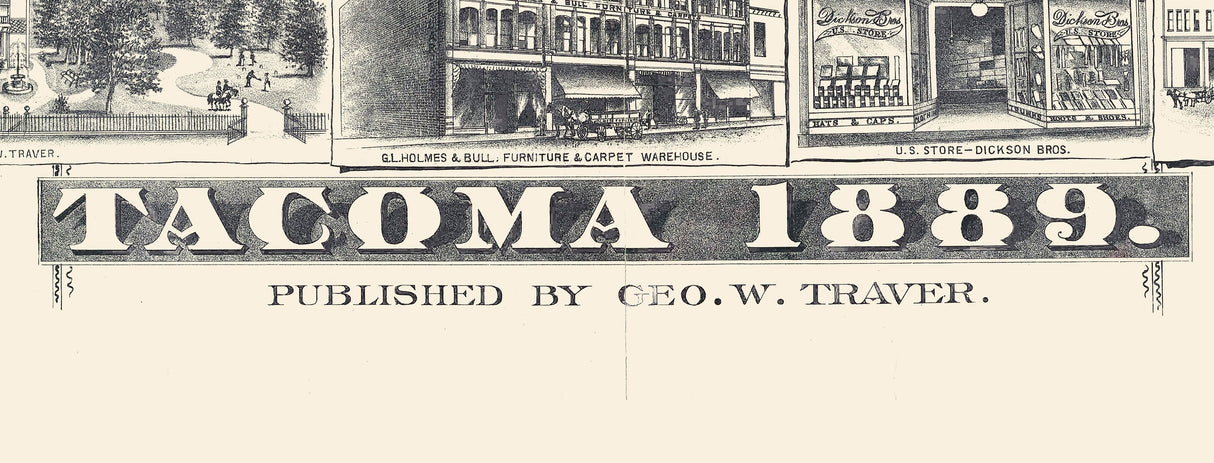 1889 Panoramic Map of Tacoma Washington