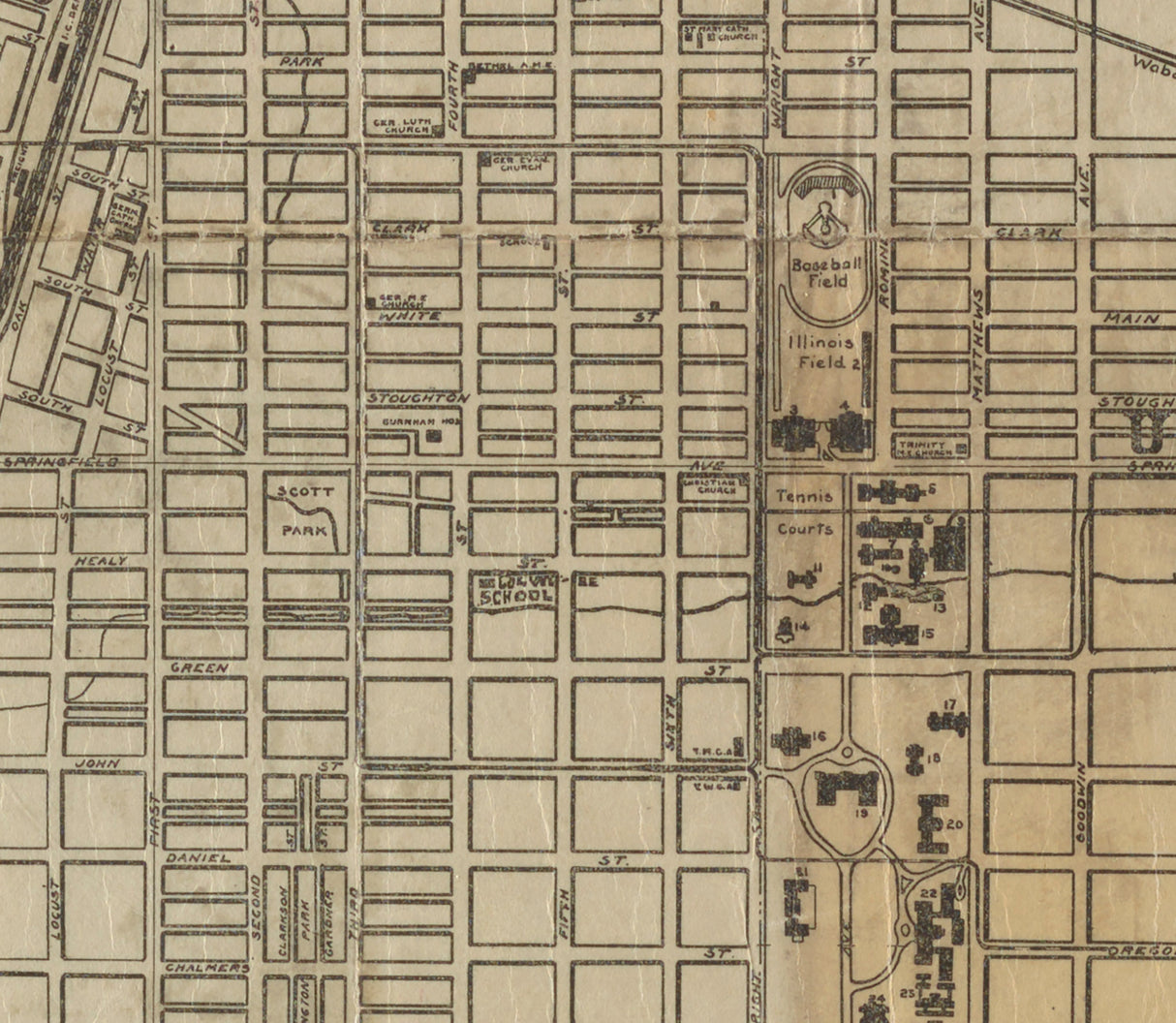 1910 Map of Champaign and Urbana Illinois