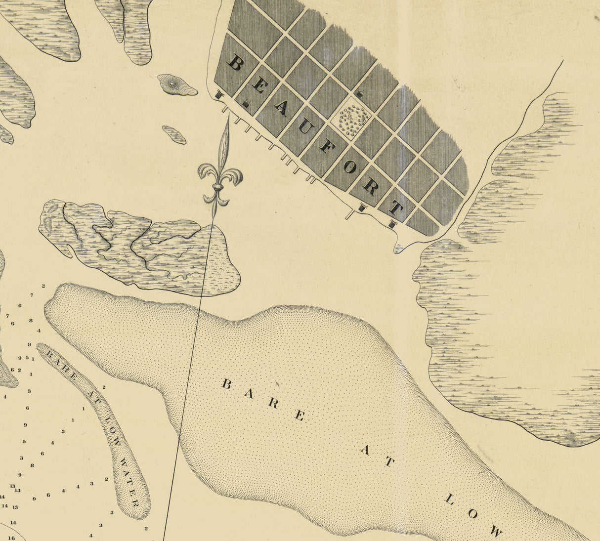1839 Nautical Chart of Beaufort Harbor North Carolina