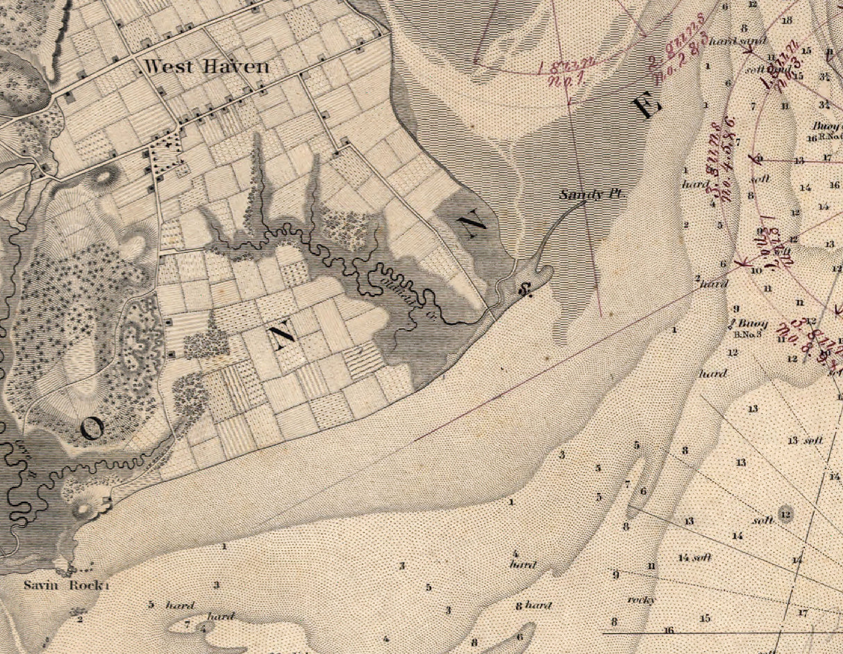 1846 Map of New Haven Harbor Connecticut