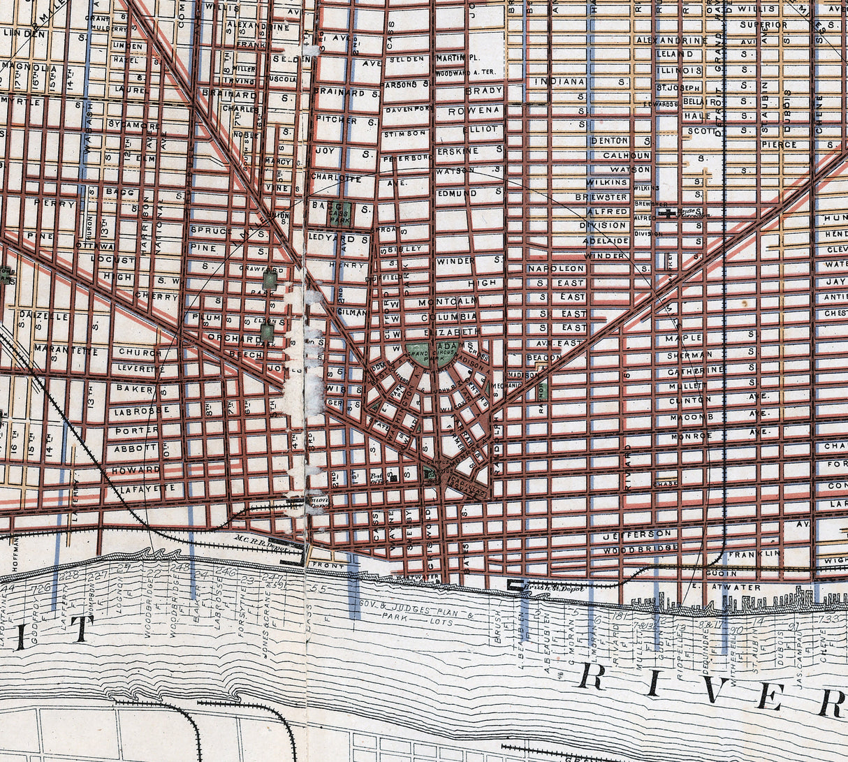 1893 Map of Detroit Wayne County Michigan
