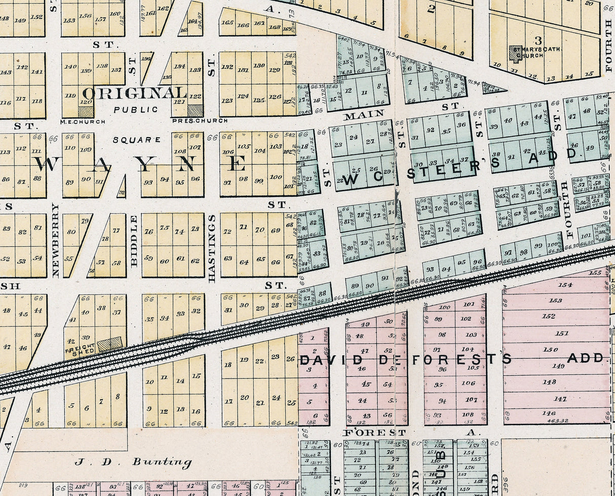 1893 Town Map of Wayne Wayne County Michigan