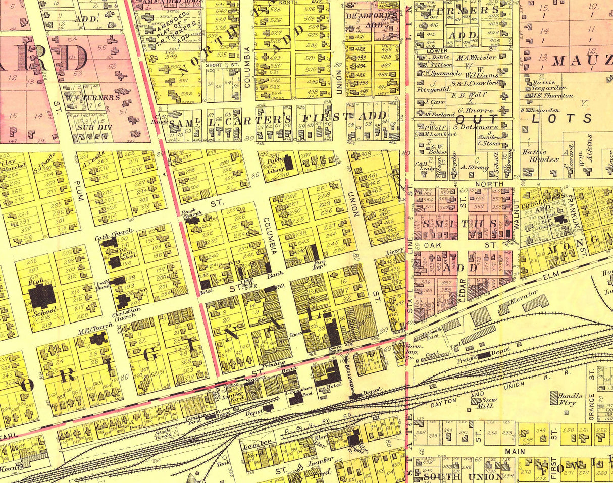 1890 Map of Union City Indiana and Ohio