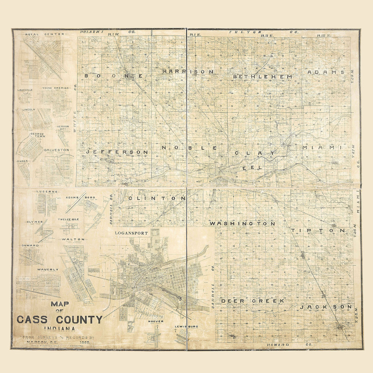 1895 Farm Line Map of Cass County Indiana