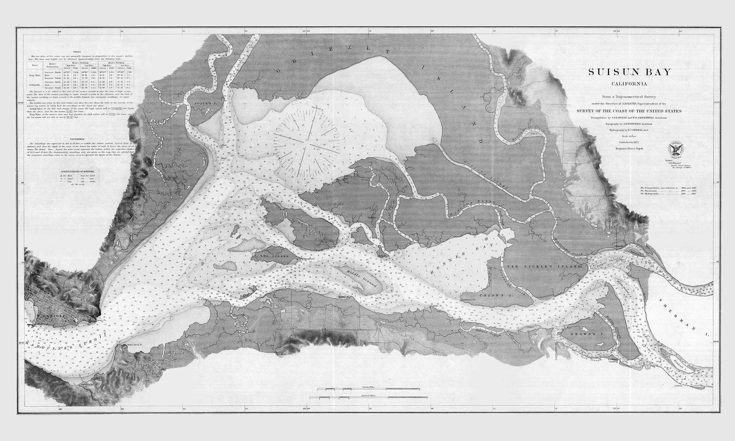 1872 Nautical Chart of Suisun Bay California