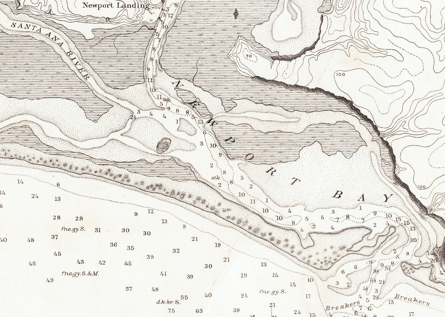 1878 Nautical Chart of Newport Entrance Newport Bay California
