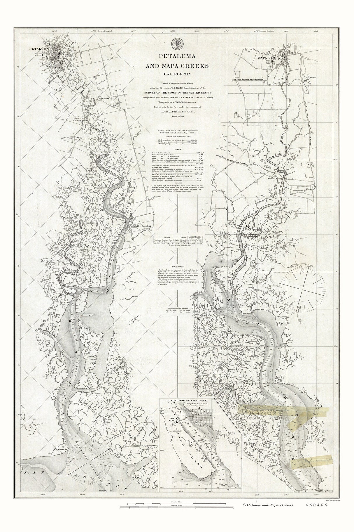 1882 Nautical Chart of Petaluma and Napa Creeks California