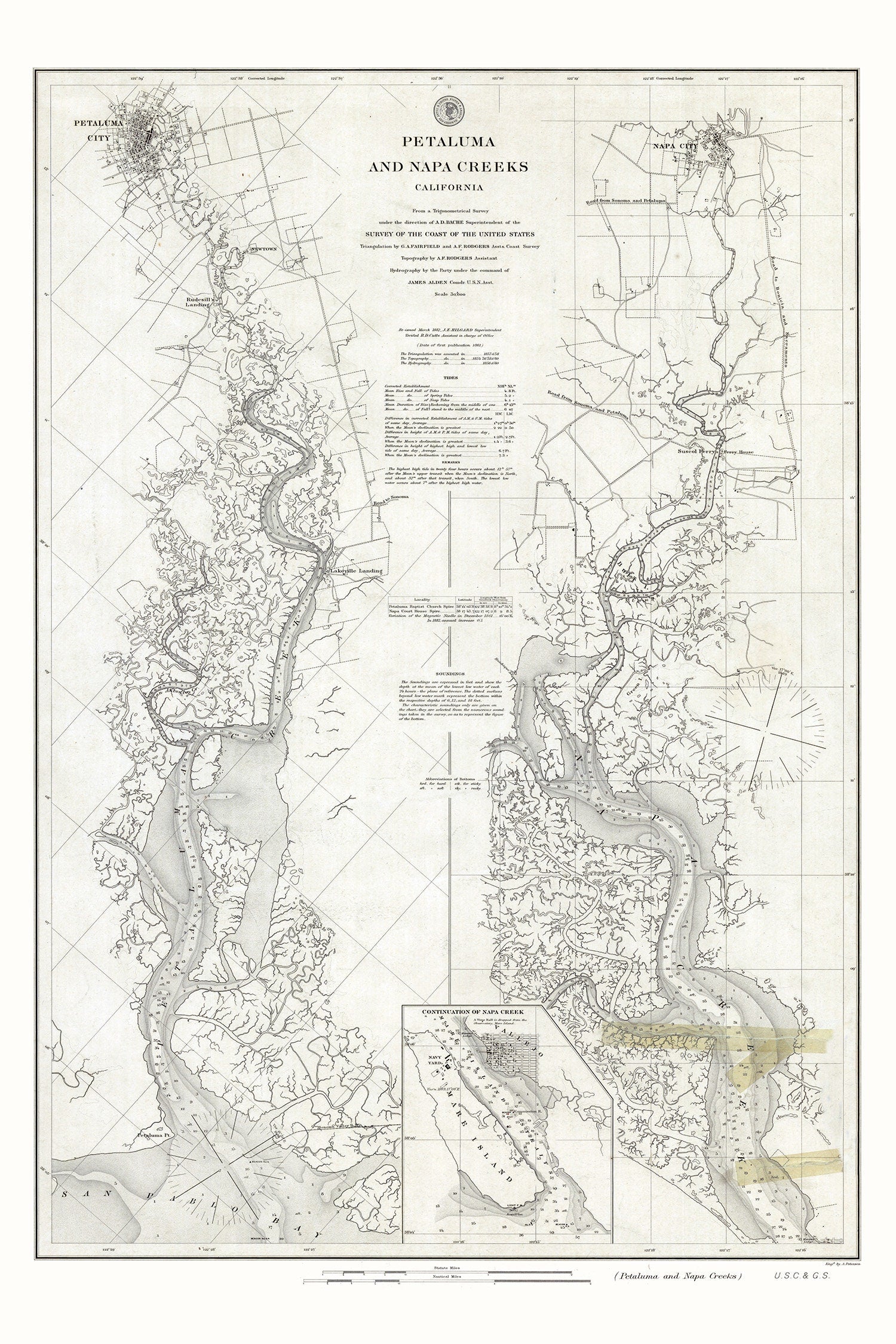 1882 Nautical Chart of Petaluma and Napa Creeks California