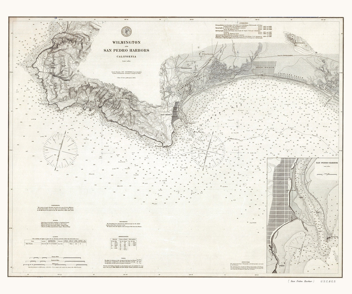1888 Nautical Chart of Wilmington and San Pedro Harbors California