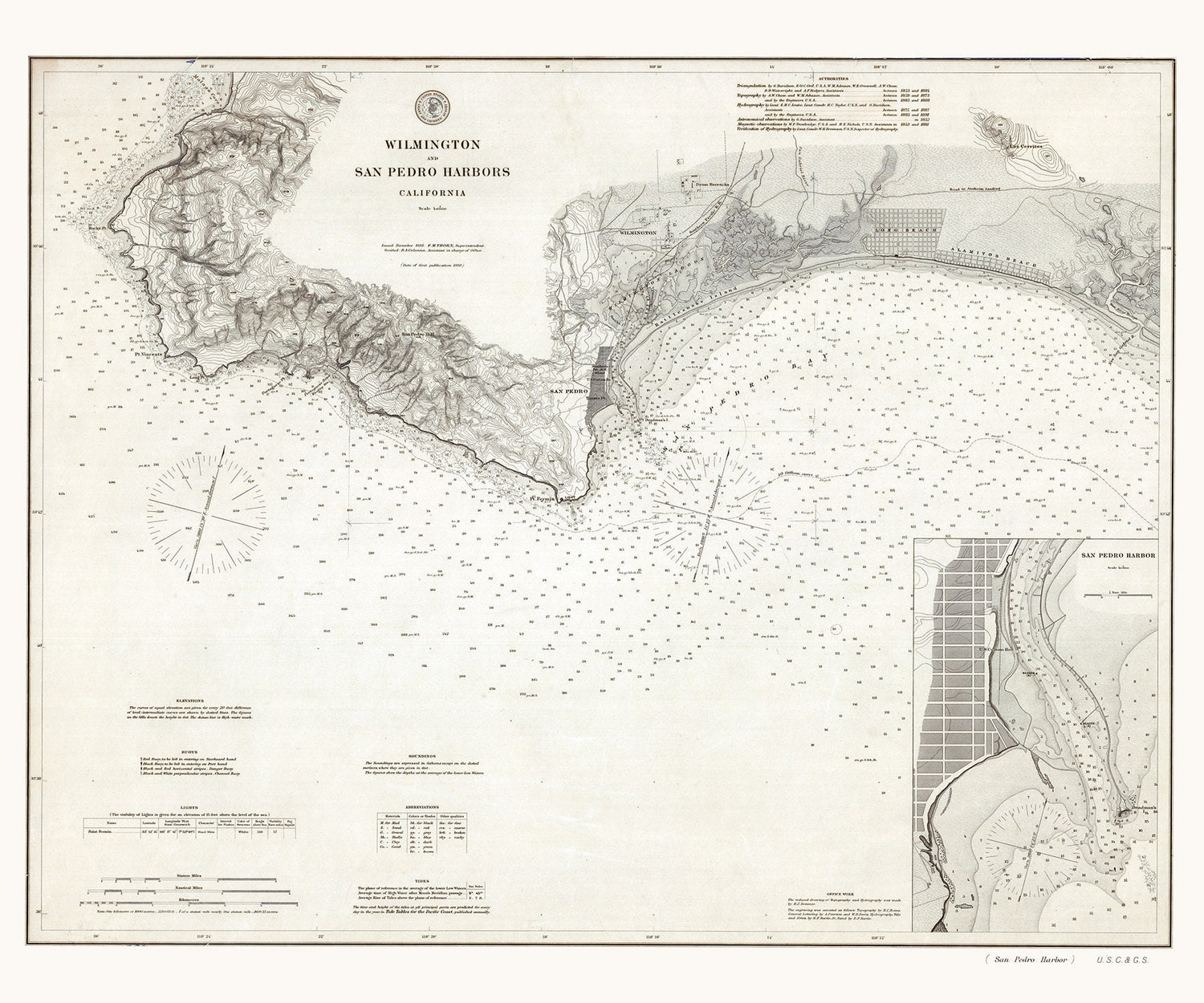 1888 Nautical Chart of Wilmington and San Pedro Harbors California