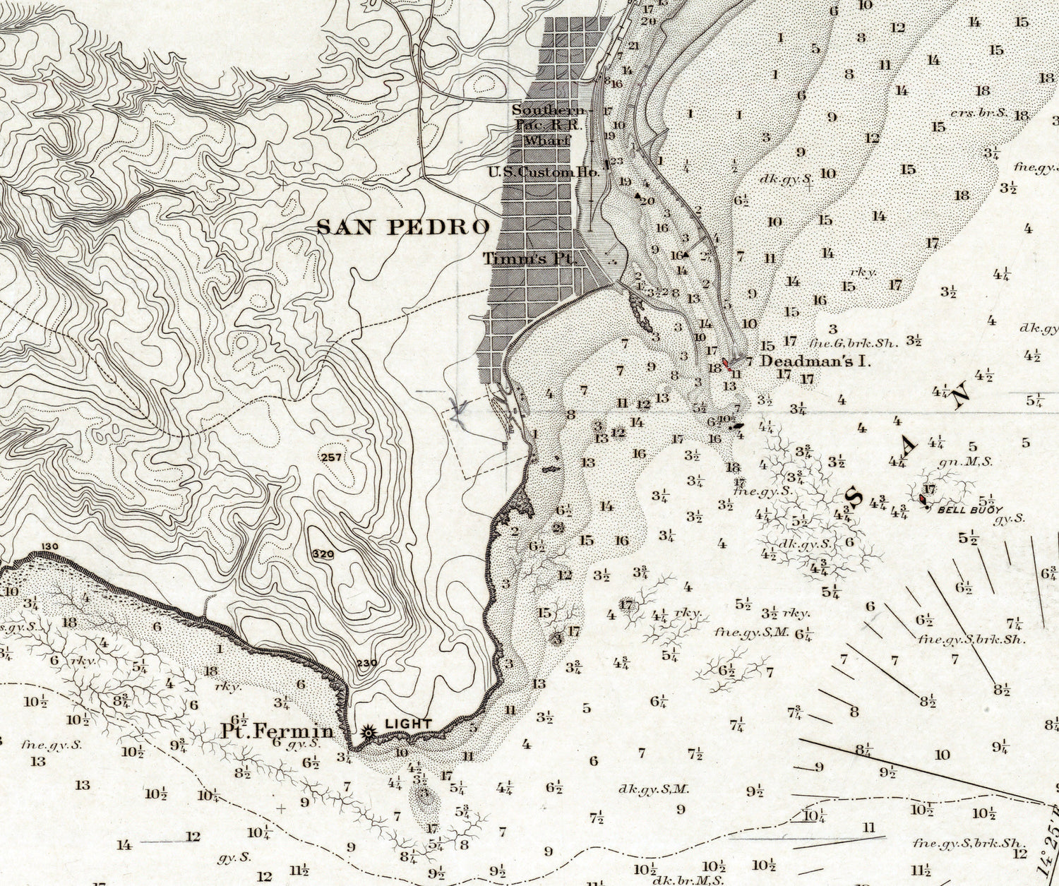 1888 Nautical Chart of Wilmington and San Pedro Harbors California