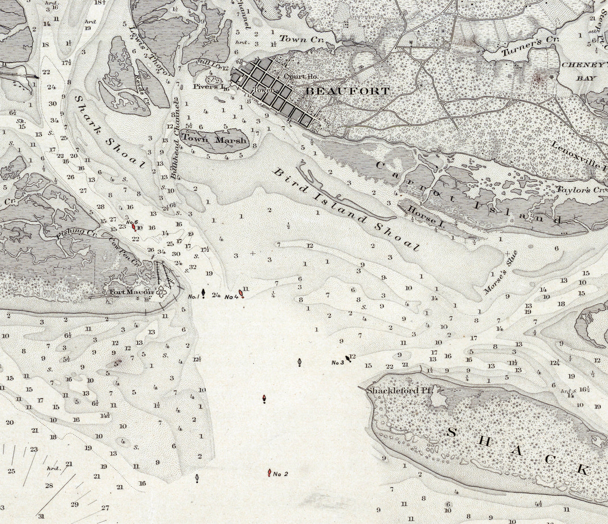 1889 Nautical Chart of Beaufort Harbor North Carolina