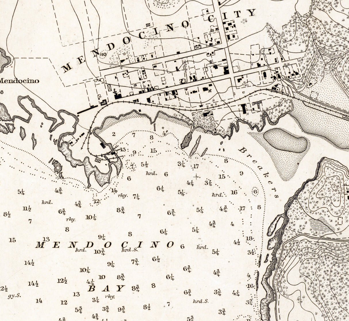 1890 Nautical Chart of Mendocino Bay California