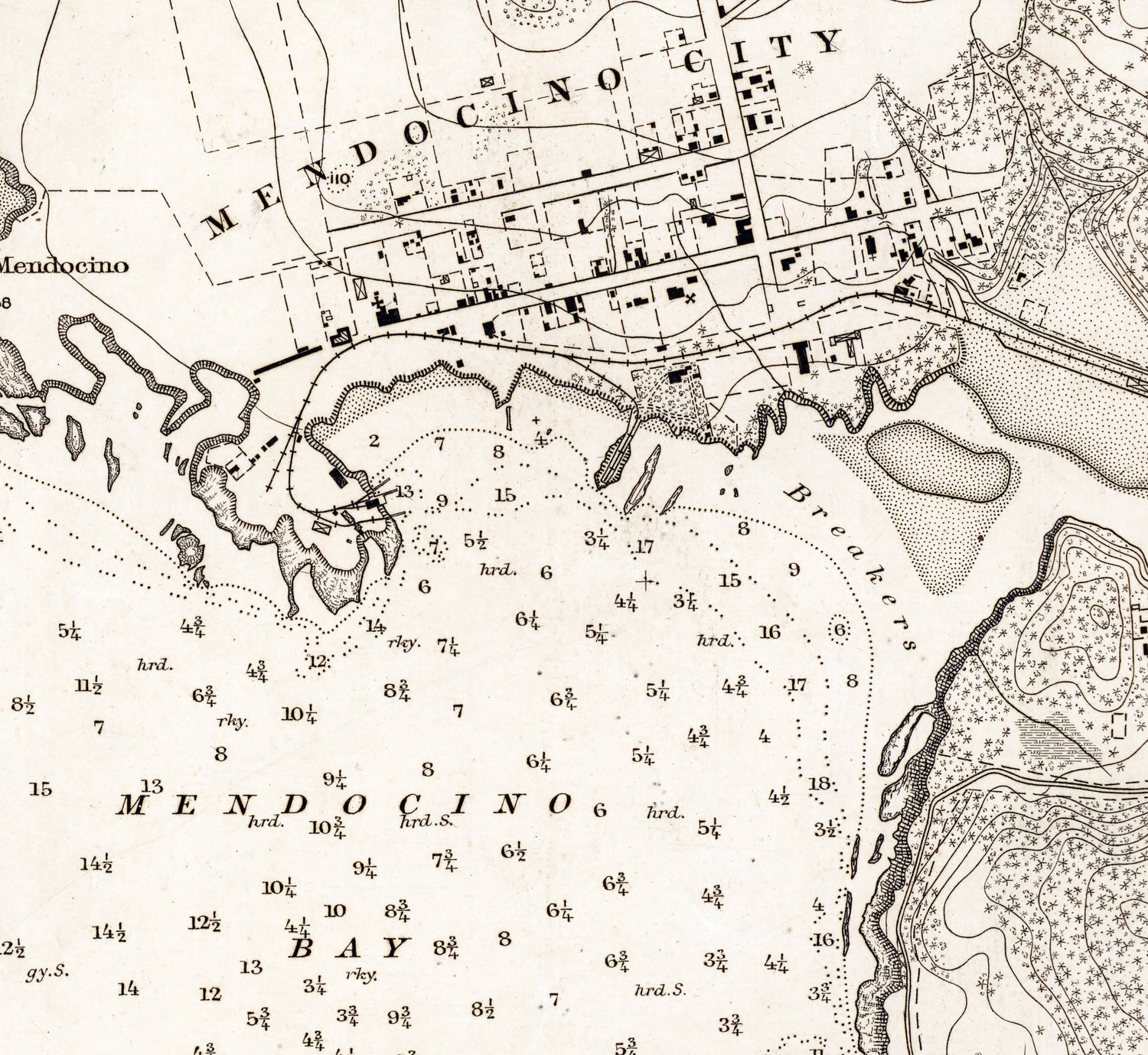 1890 Nautical Chart of Mendocino Bay California