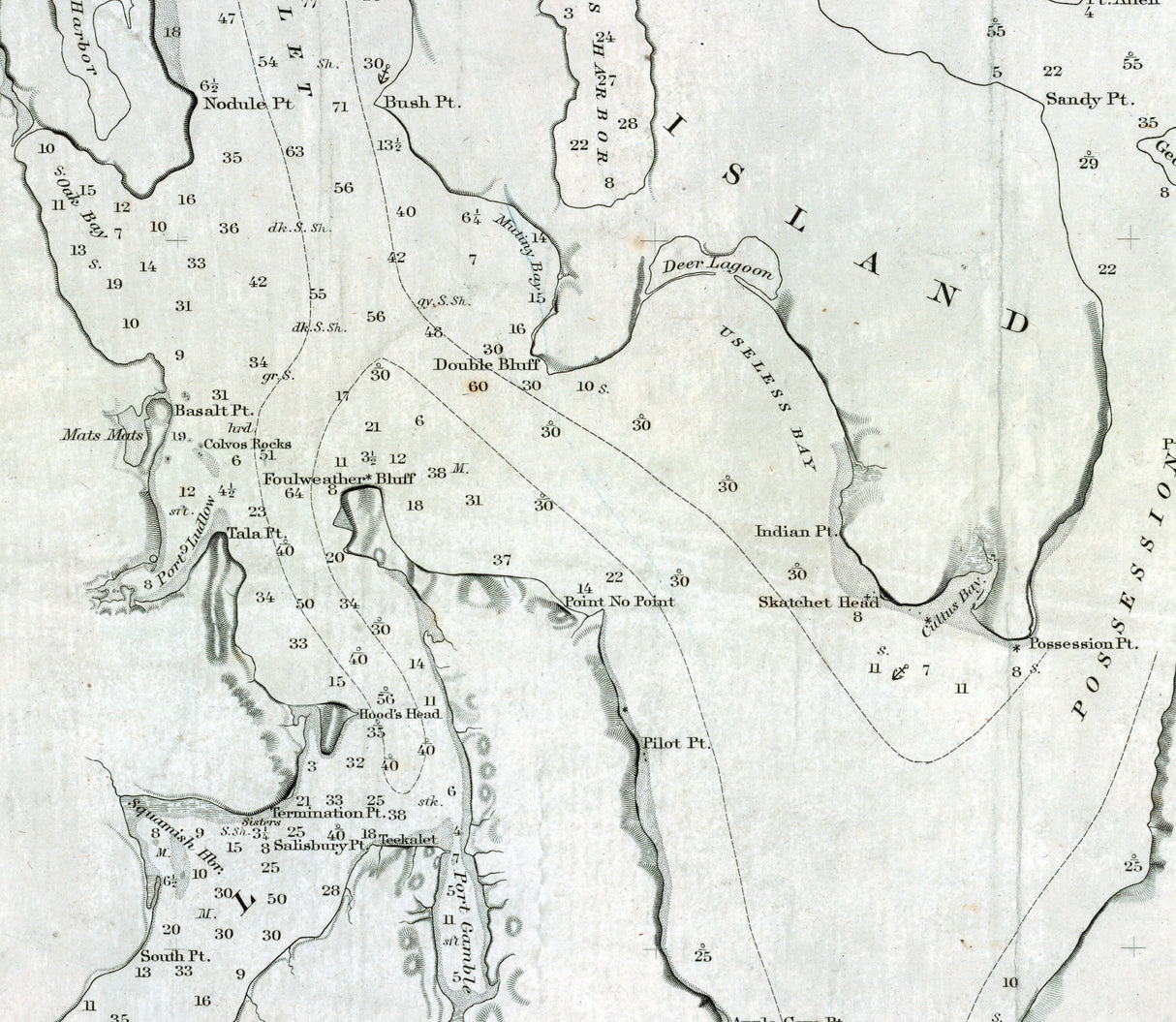 1867 Nautical Chart of Puget Sound Washington
