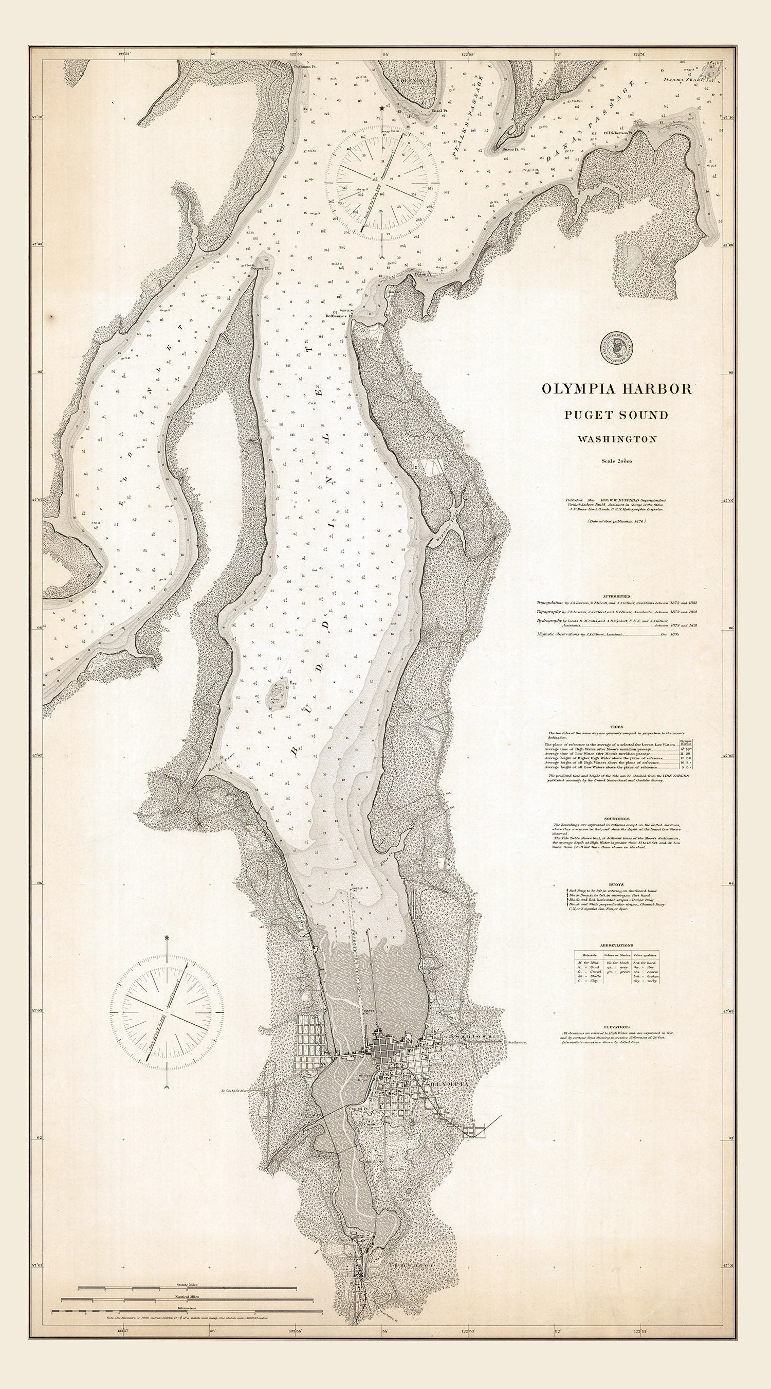 1895 Nautical Chart of Olympia Harbor Puget Sound Washington