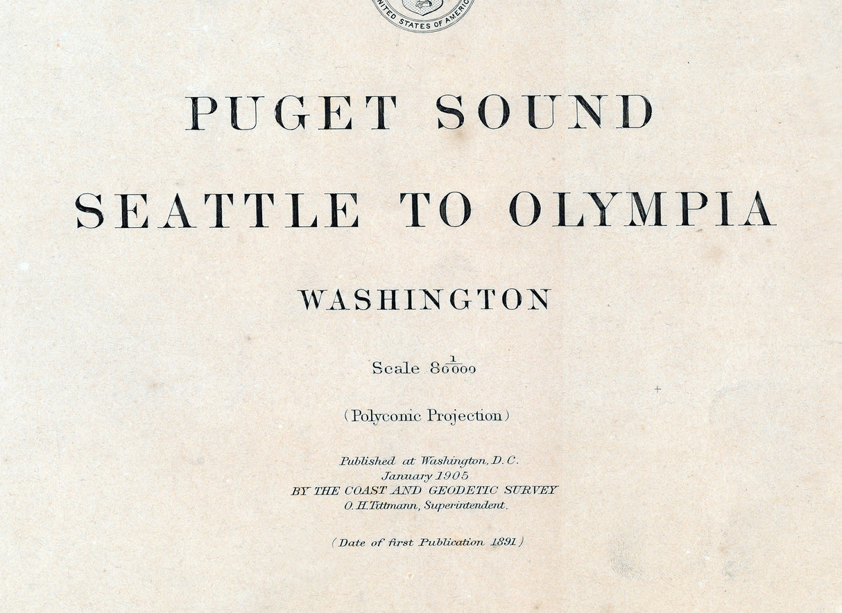 1905 Nautical Chart of Puget Sound Seattle to Olympia Washington