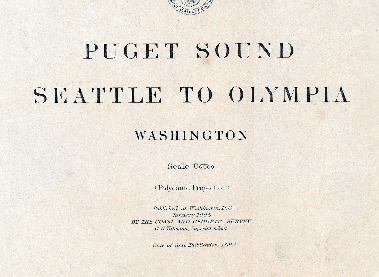 1905 Nautical Chart of Puget Sound Seattle to Olympia Washington