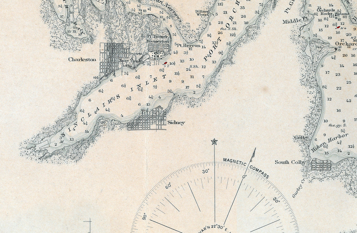 1905 Nautical Chart of Puget Sound Seattle to Olympia Washington