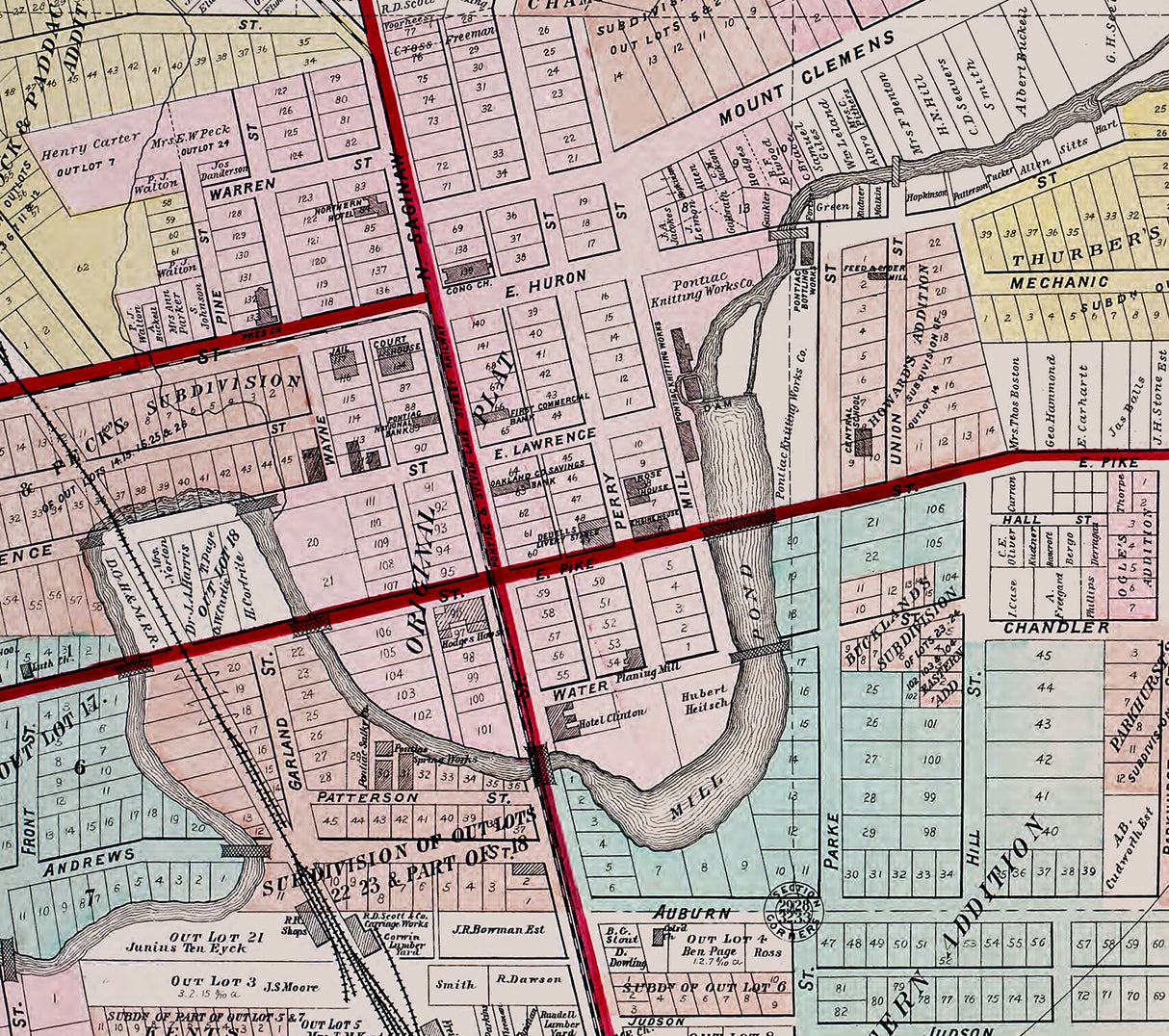 1896 Map of Pontiac Oakland County Michigan