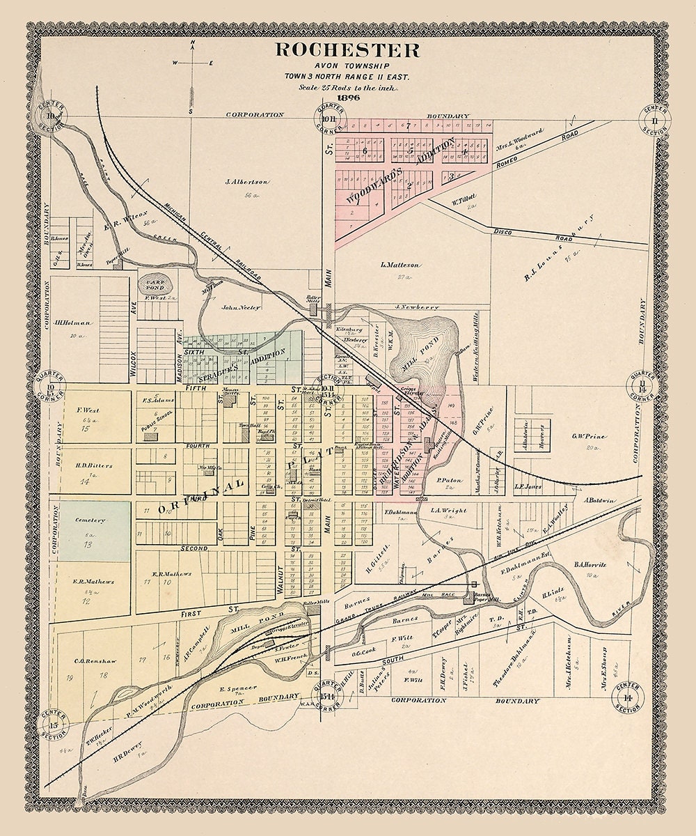 1896 Map of Rochester Oakland County Michigan