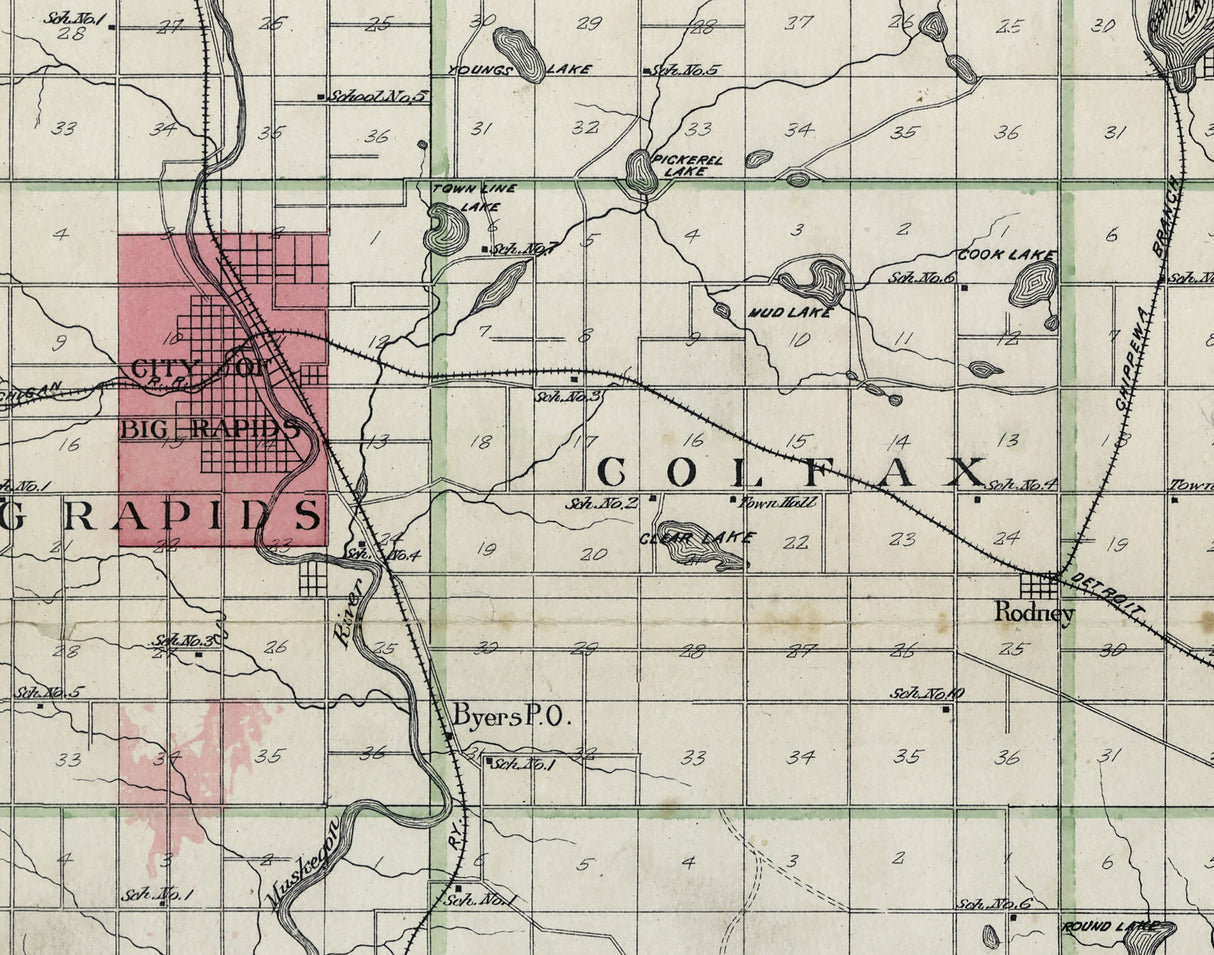 1900 Map of Mecosta County Michigan