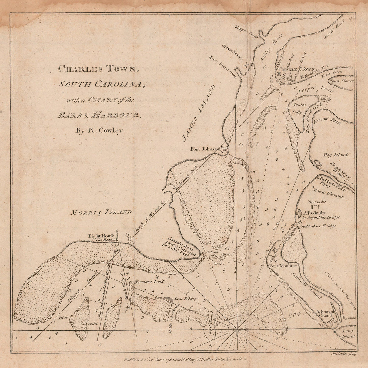 1780 Nautical Chart of Charleston South Carolina Harbor