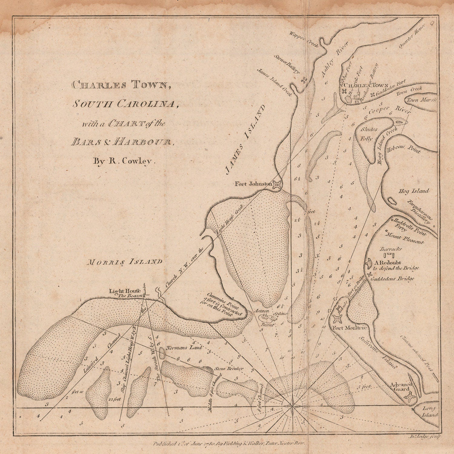 1780 Nautical Chart of Charleston South Carolina Harbor