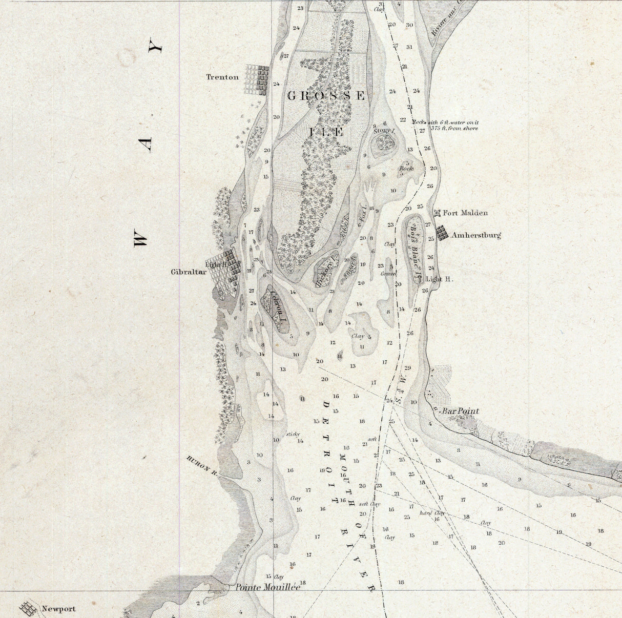1849 Nautical Chart of West End of Lake Erie and Detroit River