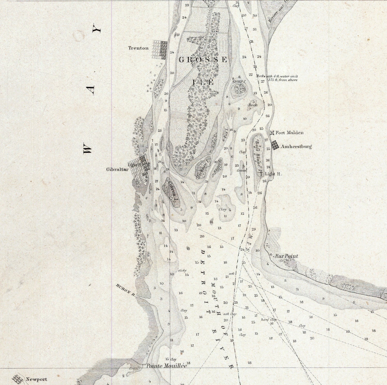1849 Nautical Chart of West End of Lake Erie and Detroit River