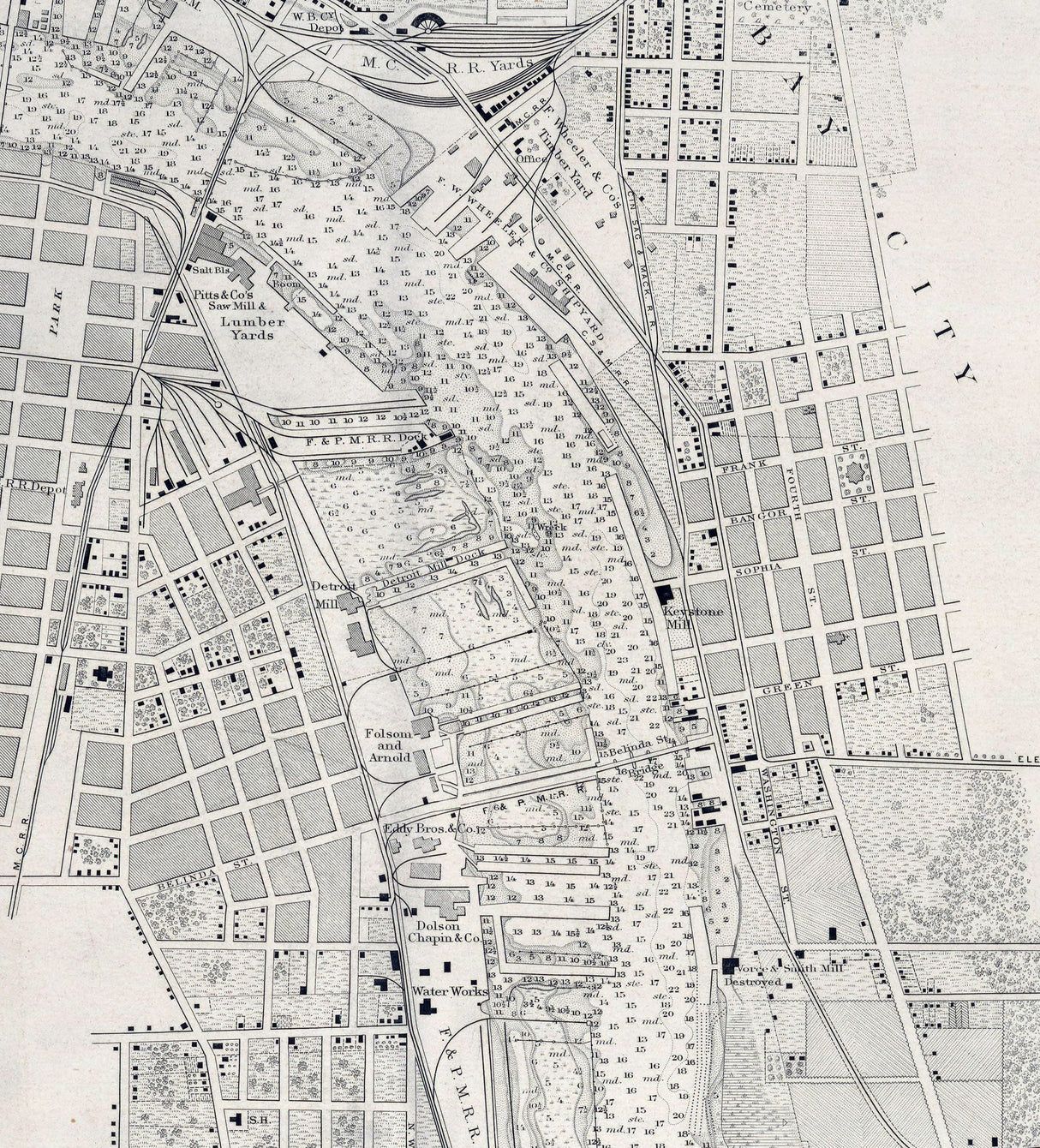 1856 Nautical Chart of Saginaw River and Bar Saginaw Bay Lake Huron