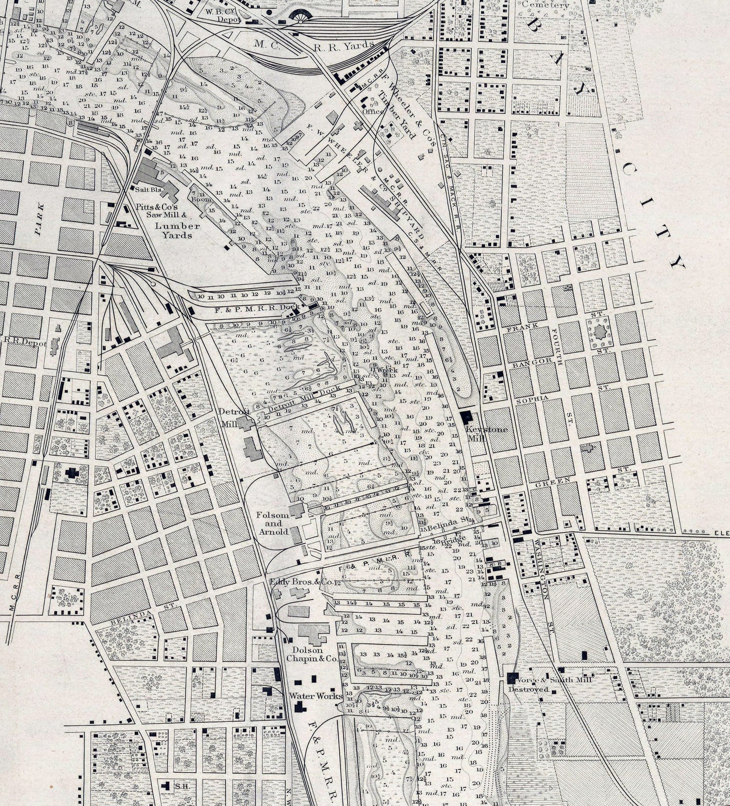 1856 Nautical Chart of Saginaw River and Bar Saginaw Bay Lake Huron