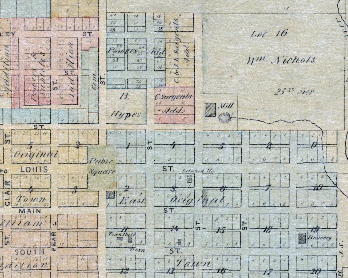 1874 Map of Lebanon St Clair County Illinois