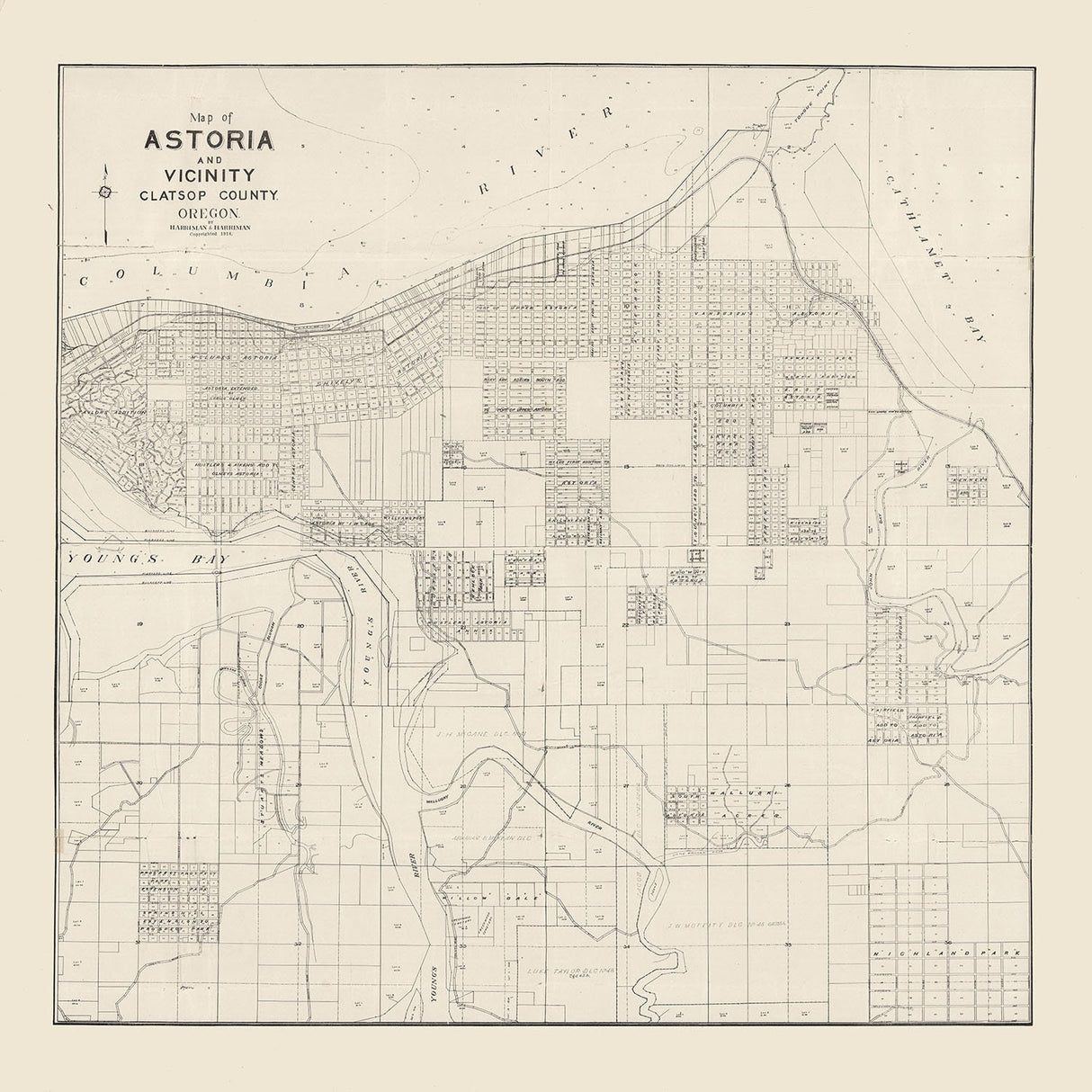 1914 Map of Astoria Clatsop County Oregon