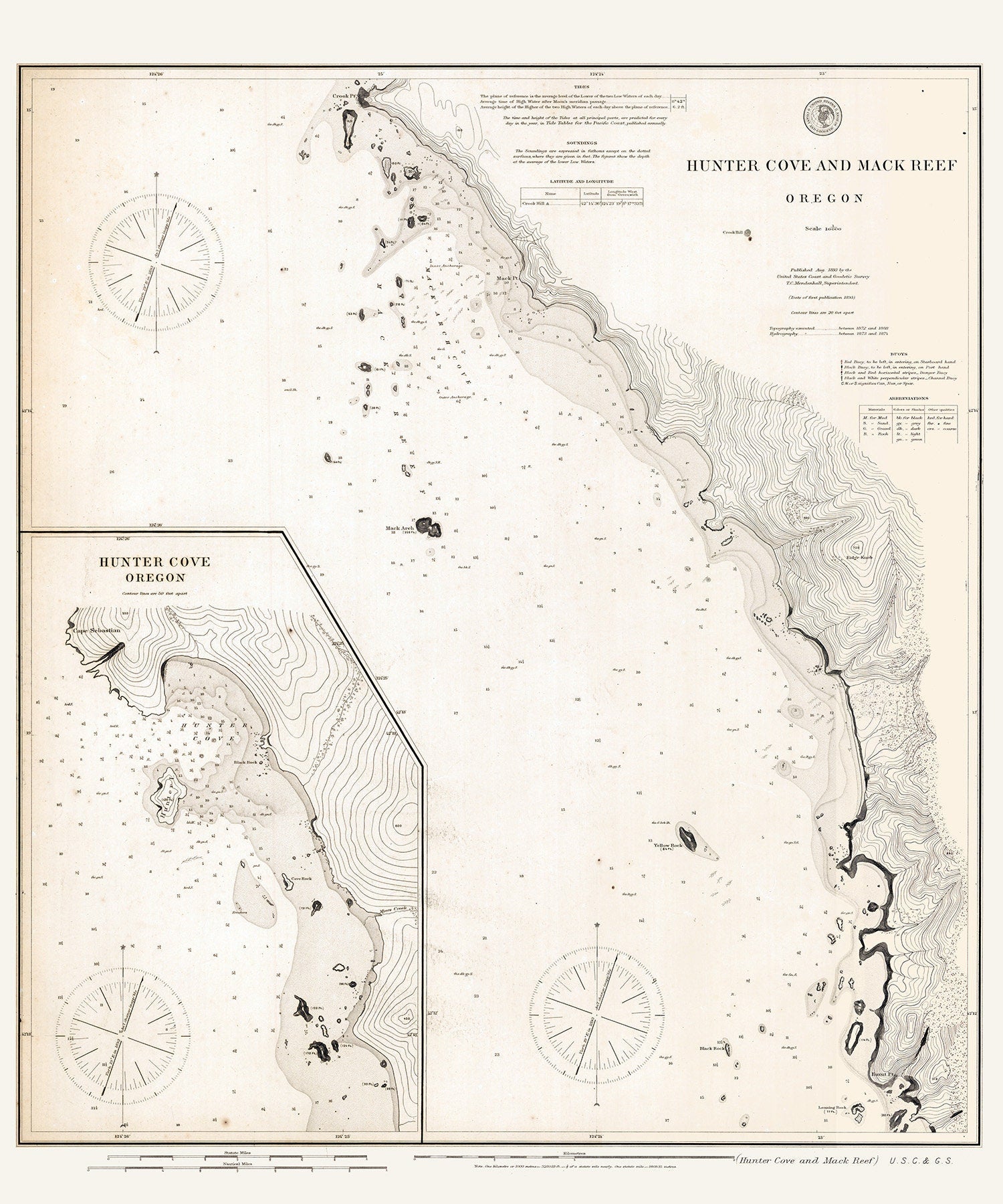 1893 Nautical Chart of Hunter Cove and Mack Reef Oregon
