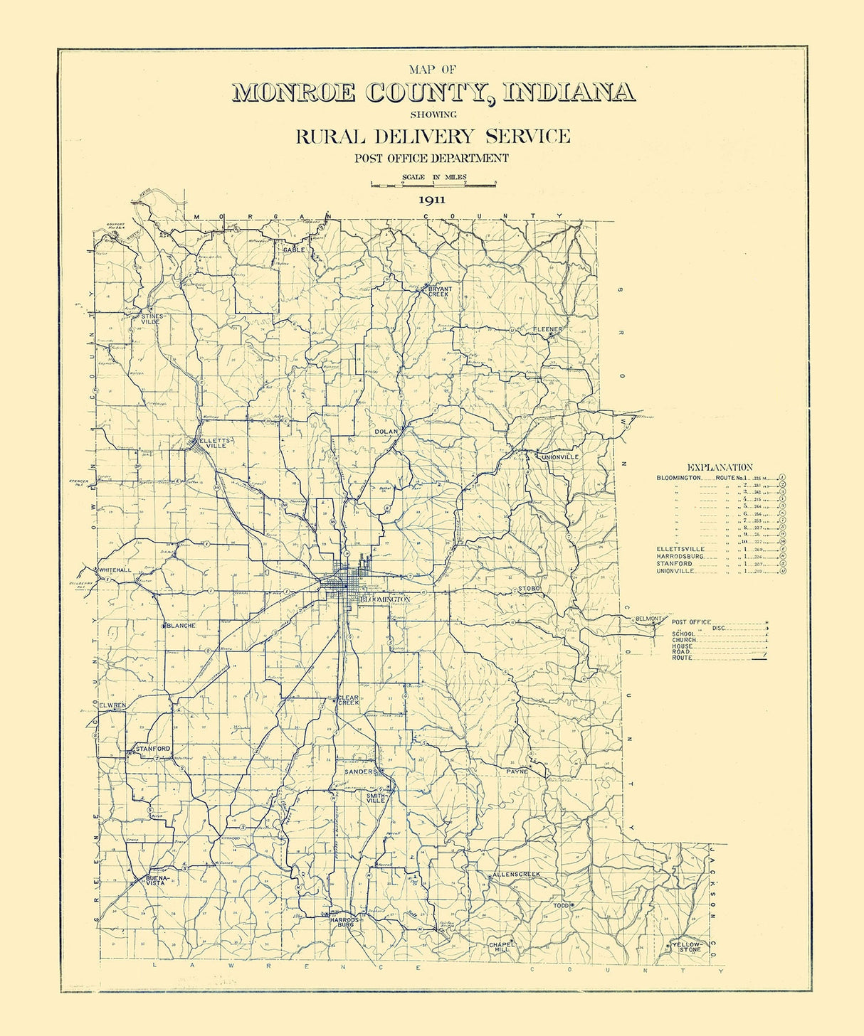 1911 Map of Monroe County Indiana