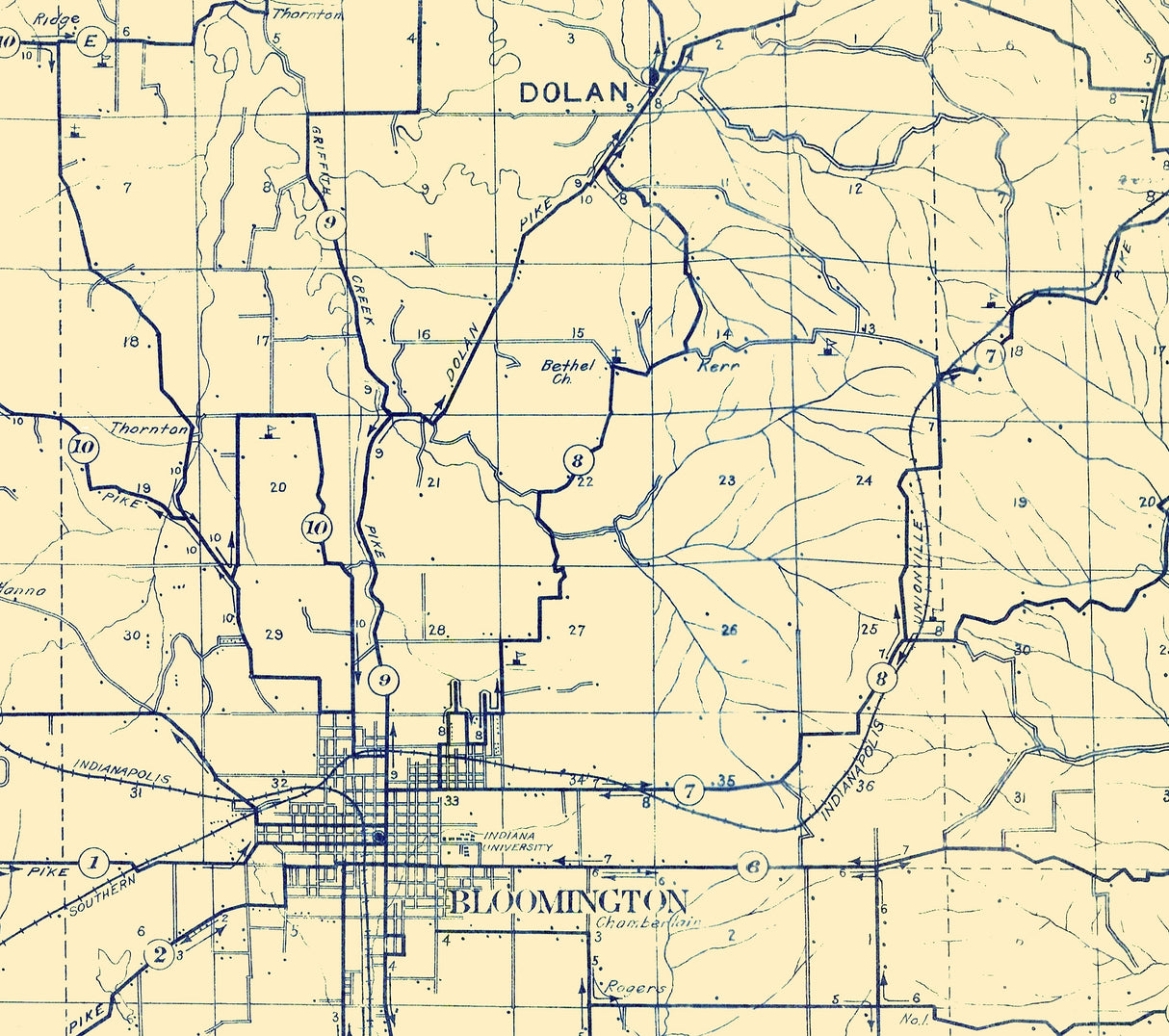 1911 Map of Monroe County Indiana