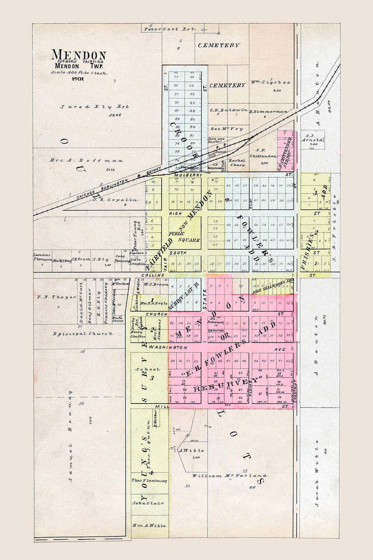 1901 Map of Mendon Adams County Illinois