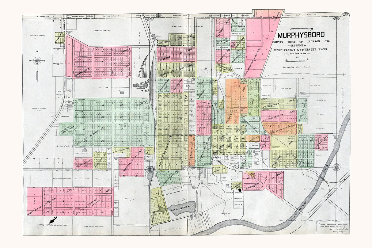 1907 Map of Murphysboro Jackson County Illinois
