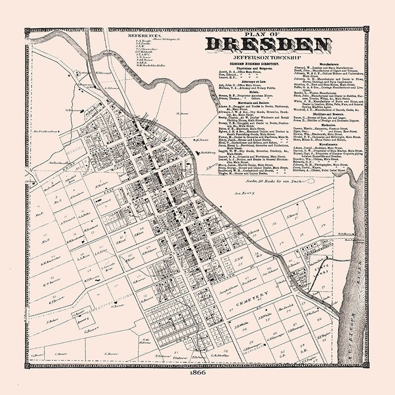 1866 Map of Dresden Muskingum County Ohio