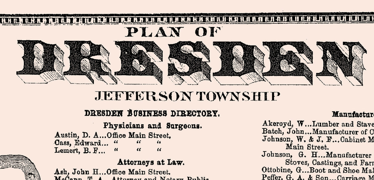 1866 Map of Dresden Muskingum County Ohio