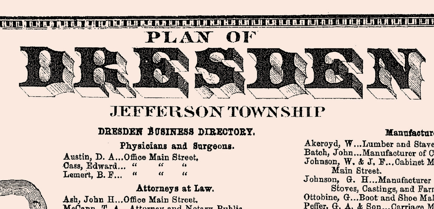 1866 Map of Dresden Muskingum County Ohio