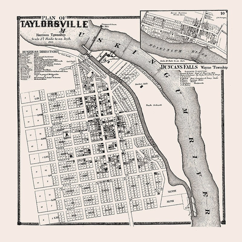 1866 Map of Taylorsville Muskingum County Ohio