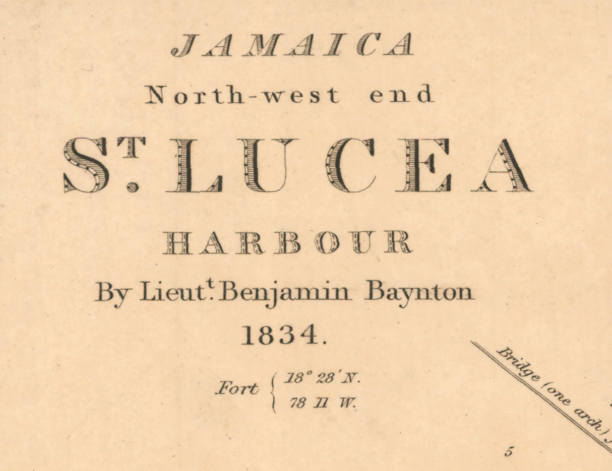 1834 Nautical Chart of St Lucea Harbour Jamaica