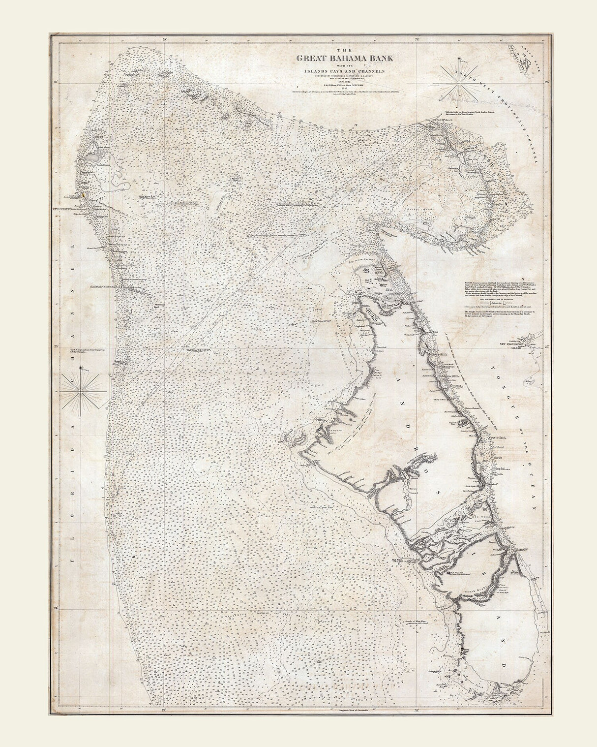1845 Nautical Chart of The Great Bahama Bank