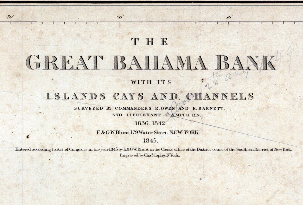 1845 Nautical Chart of The Great Bahama Bank