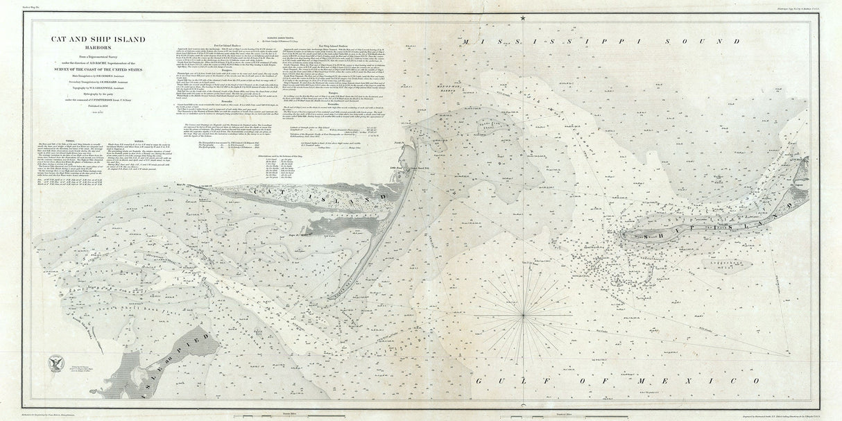 1850 Nautical Chart of Cat and Ship Island Mississippi